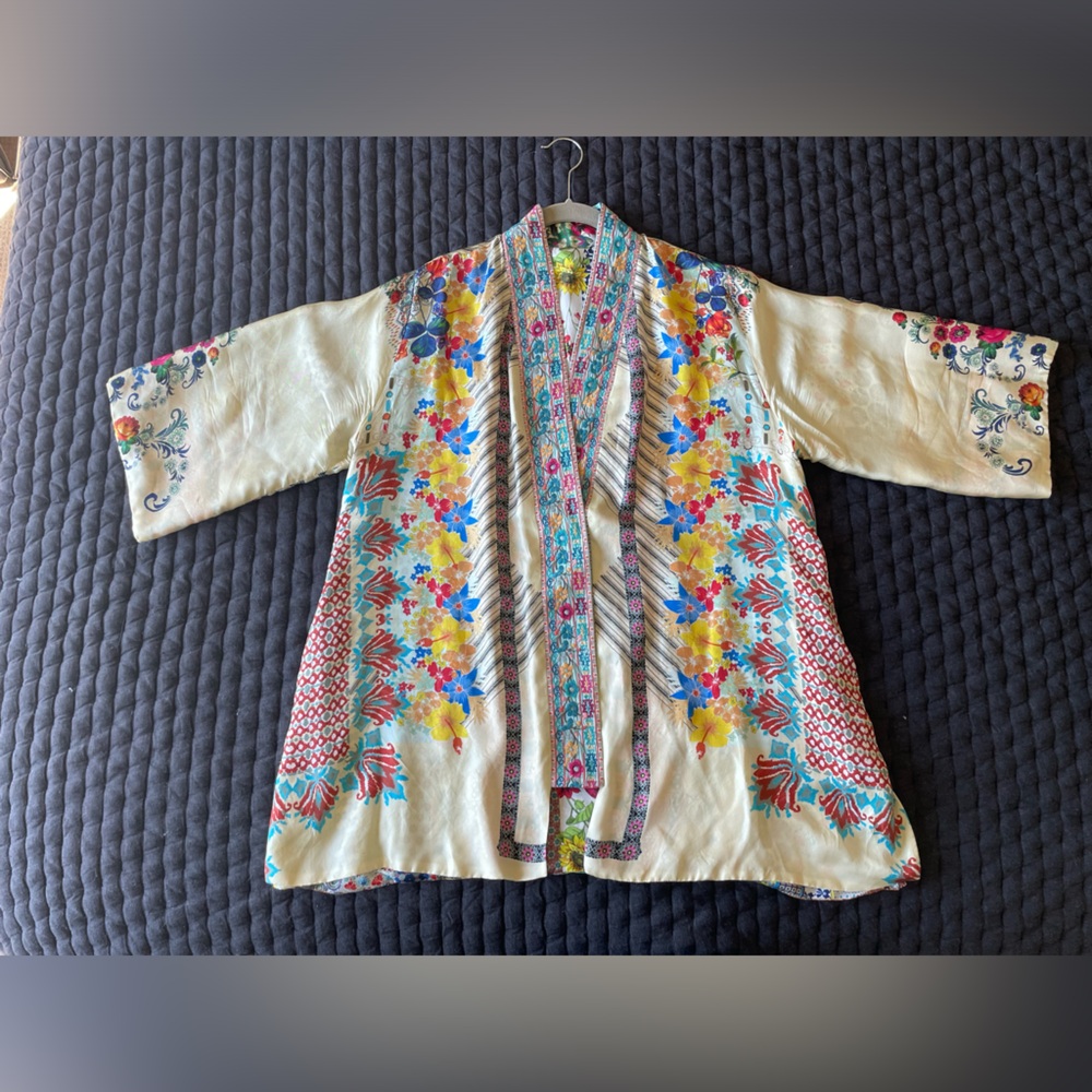 JOHNNY WAS Claret Reversible Silk Kimono with POCKETS! Silk! - Picture 8 of 17
